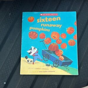 Scholastic Sixteen Runaway Pumpkins Book - Blue and Orange Cover